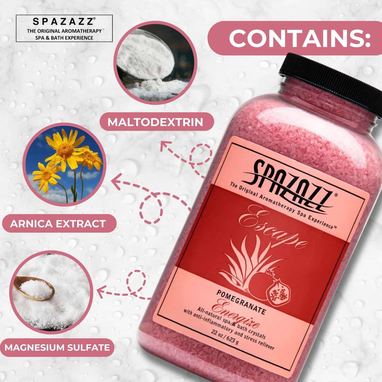 Spazazz SPZ-261 Escape Aromatherapy Crystals Container, 22-Ounce, Pomegranate Energize Beauty and Personal Care Spazazz