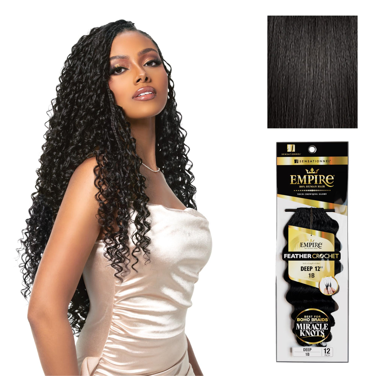 Sensationnel Empire Feather Crochet Braids-Deep,12 inch, 1B OFFBLACK
