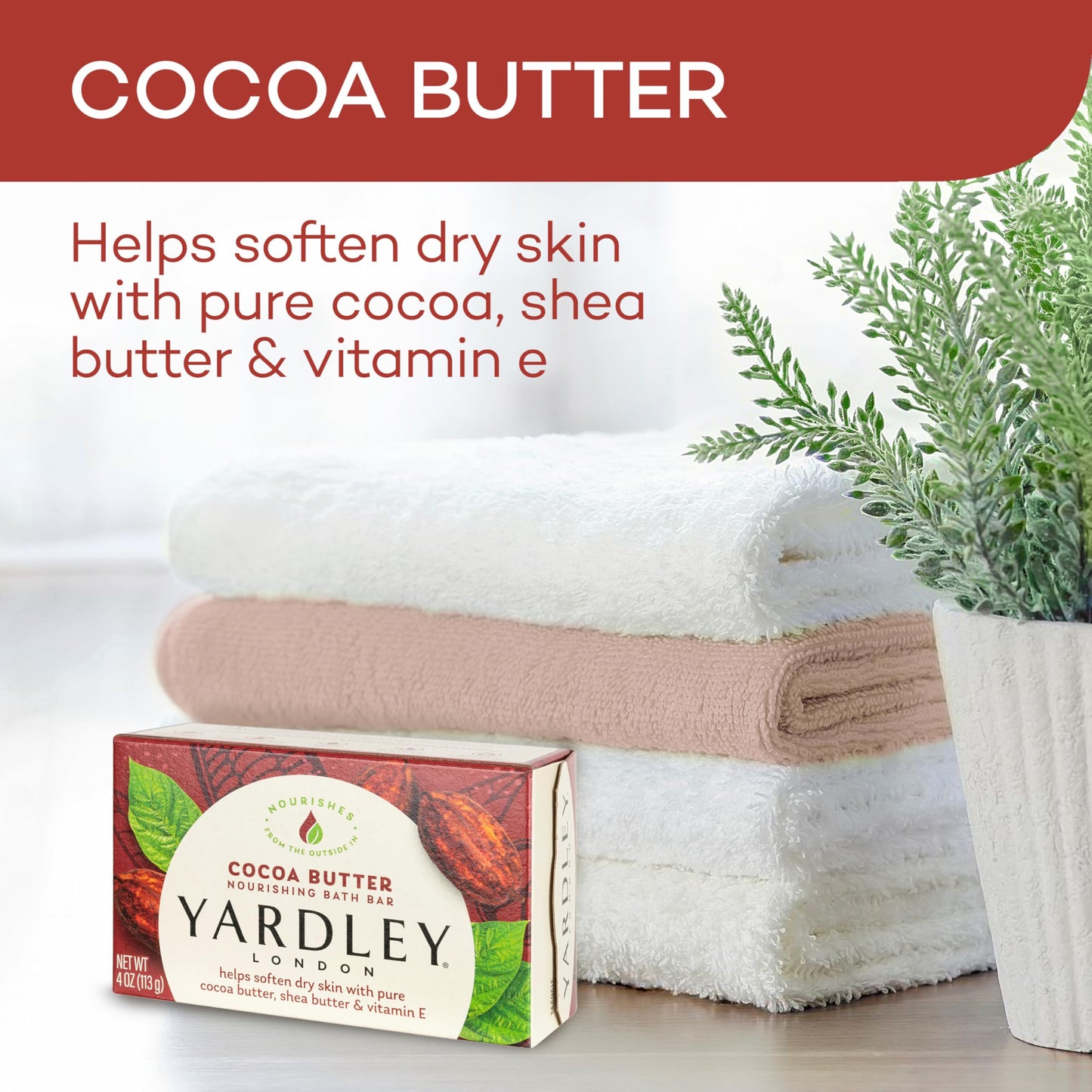 Yardley London Nourishing Bath Soap Bar Cocoa Butter, Helps Soften Dry Skin with Pure Cocoa Butter, Shea Butter & Vitamin E, 4.0 oz Bath Bar, 1 Soap Beauty & Personal Care YARDLEY LONDON