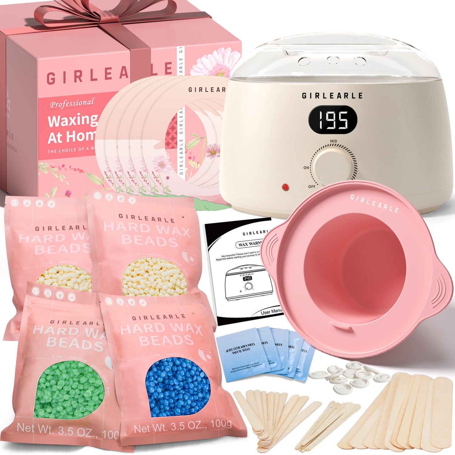 GIRLEARLE Premium Digital Waxing Kit for Women and Men, Wax Warmer Hair Removal at Home with Wax Beads & Silicone Pot, Target Different Types Beauty and Personal Care GIRLEARLE