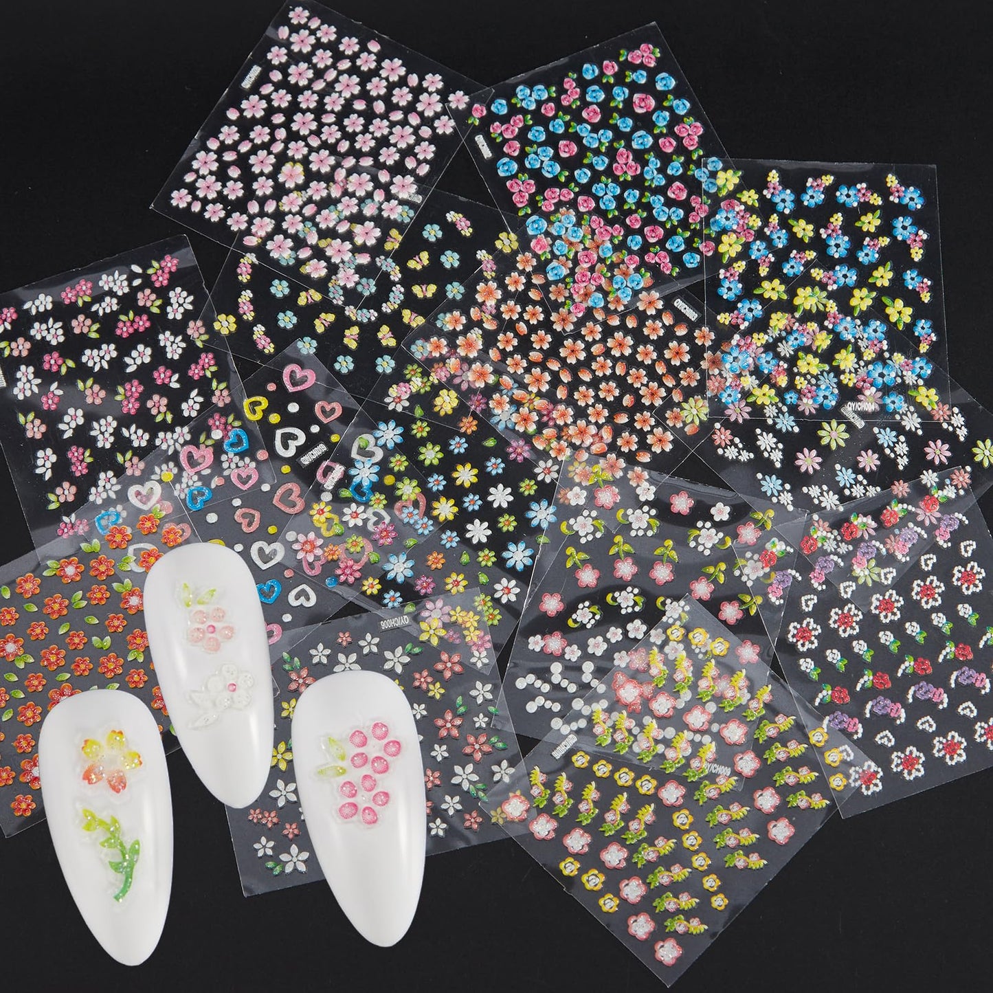 WOKOTO 50Pcs Self-Adhesive 3D Flower Nail Stickers Flower Nail Decals for Women Girls Kids Nail Art Floral Sticker Sheets with Tweezers Beauty & Personal Care WOKOTO
