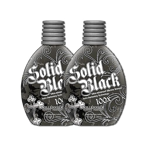2 PACK Millennium Tanning SOLID BLACK 100X Dark Tanning Lotion Indoor Outdoor Tan Enhancing Silicone Bronzer Tanning Bed Lotion 13.5 Fl oz (400 ml) Beauty & Personal Care Millennium Tanning