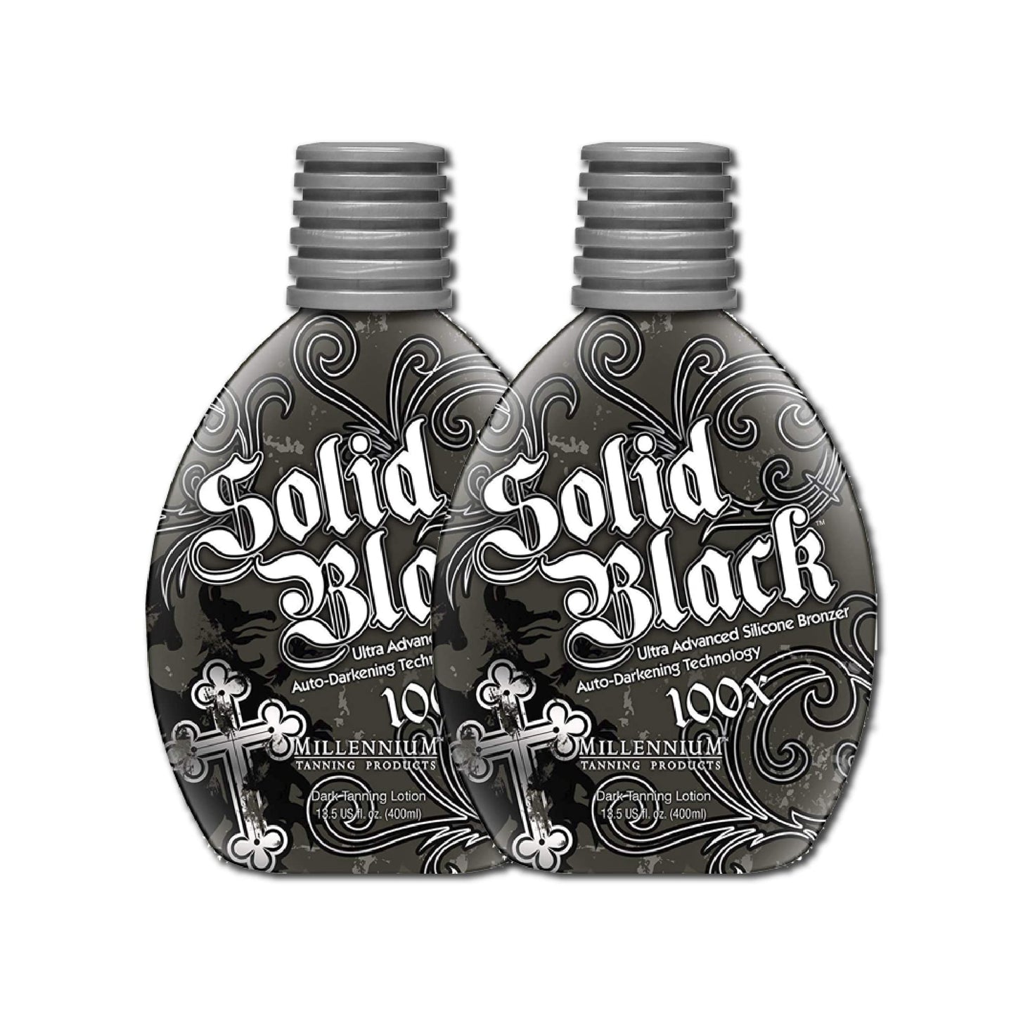 2 PACK Millennium Tanning SOLID BLACK 100X Dark Tanning Lotion Indoor Outdoor Tan Enhancing Silicone Bronzer Tanning Bed Lotion 13.5 Fl oz (400 ml) Beauty & Personal Care Millennium Tanning