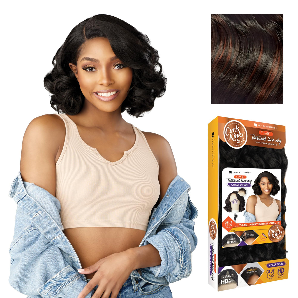 Sensationnel CKCO Kinkyedges Wig-Kinky Barrel Curl 12 Inch, F1B/33