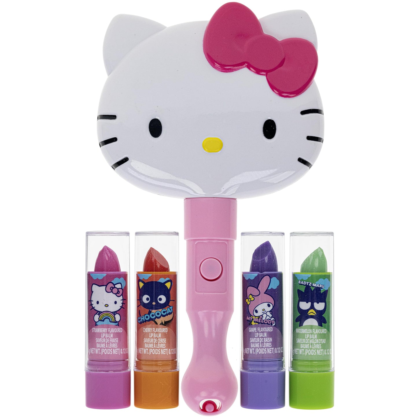 Hello Kitty 4pk Lip Balm Light Up Mirror and Hair Set Bundle with Hello Kitty Stickers Beauty & Personal Care Hello Kitty