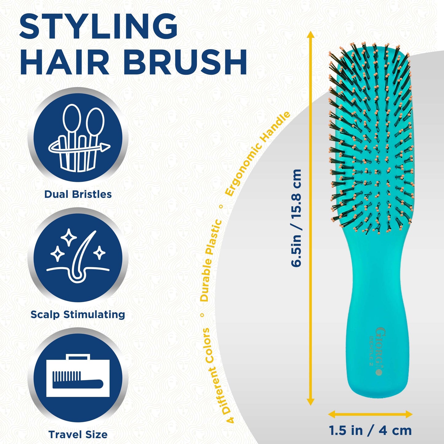 Giorgio GION2B Neon Blue 6.25 inch Gentle Touch Detangler Hair Brush for Men Women and Kids. Soft Bristles for Sensitive Scalp. Wet & Dry for all Hair Beauty & Personal Care GIORGIO