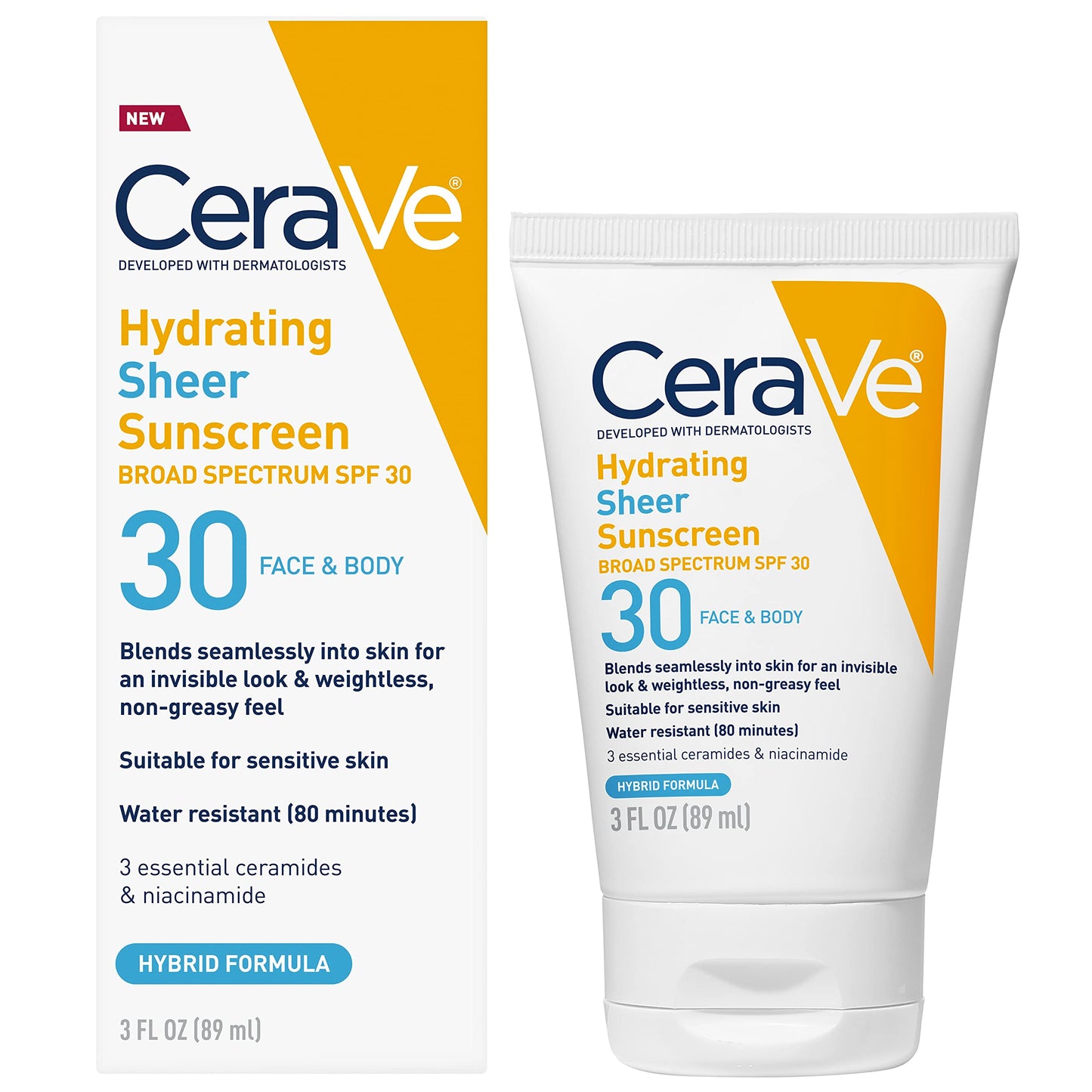 CeraVe Hydrating Sheer Sunscreen with SPF 30 for Face and Body, Mineral & Chemical Sunscreen for Men & Women with Zinc Oxide, Hyaluronic Acid Beauty and Personal Care CeraVe