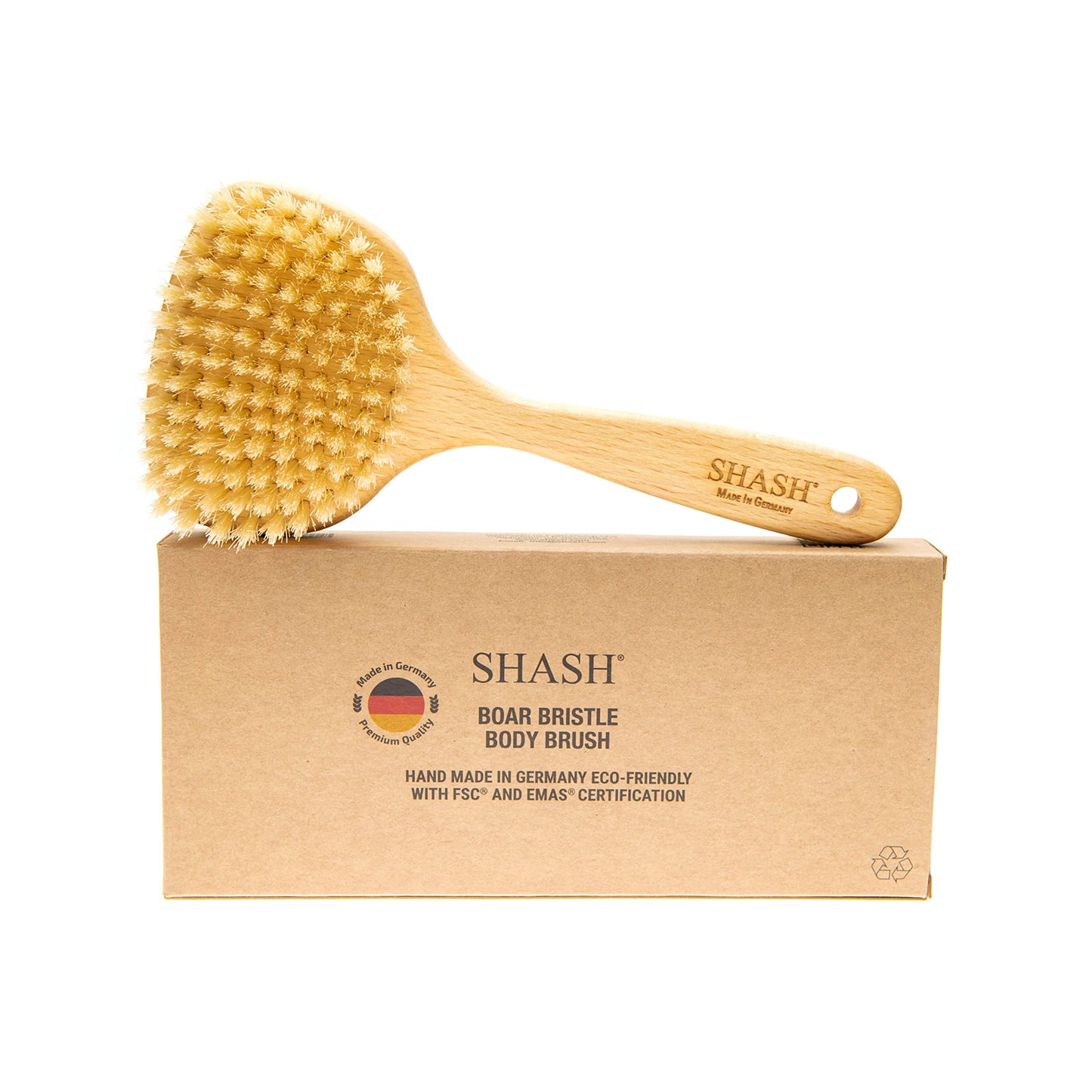 SHASH Since 1869 Hand Made in Germany - Smooth 100% Boar Bristle Body Brush, Gently Exfoliates Skin for a Softer, Smoother Complexion, Dry Brush Body Beauty & Personal Care SHASH