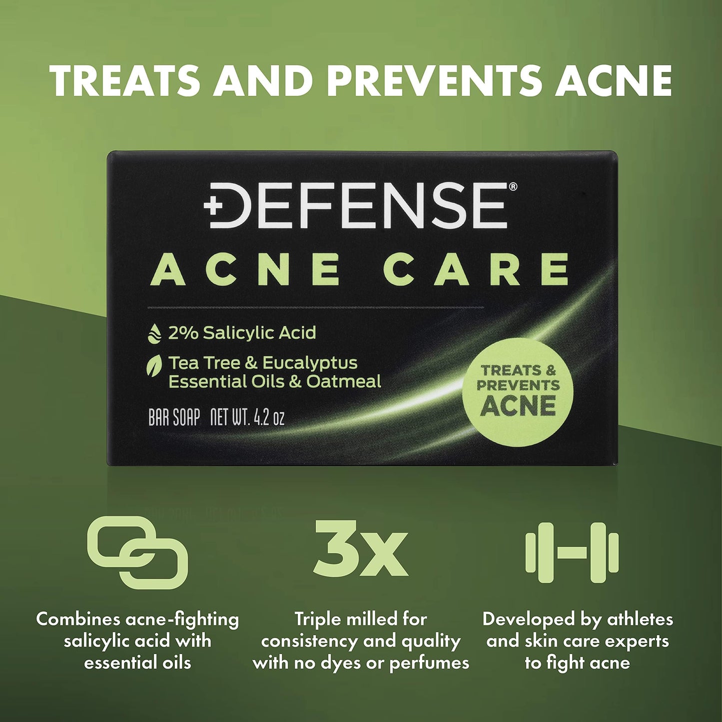 Defense Acne Care Bar Soap 4.2oz | contains 2% Salicylic Acid, Tea Tree & Eucalyptus Essential Oils & Oatmeal Beauty & Personal Care Defense Soap