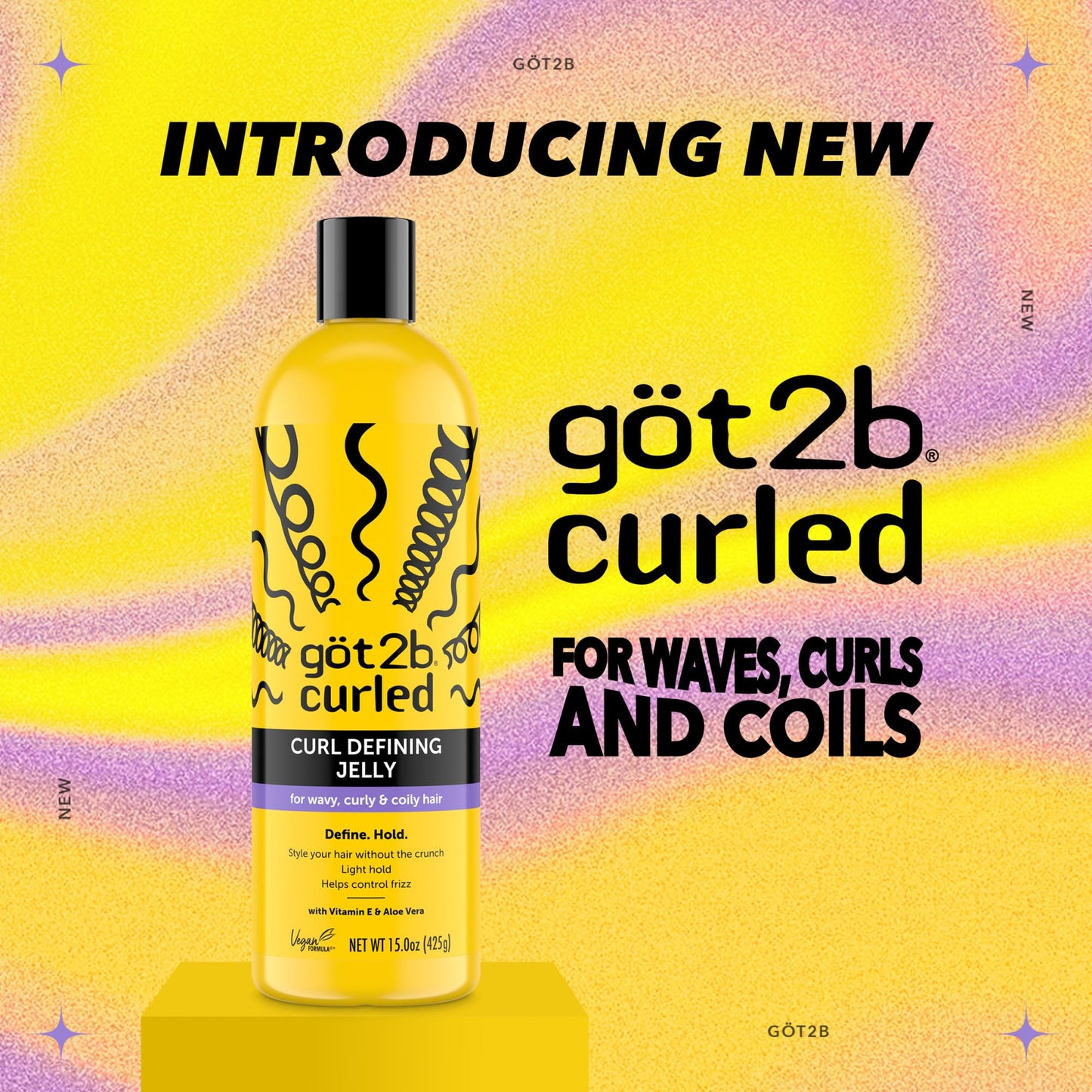 Got2B Curled Curl Defining Jelly, 15 Fl Oz, Curl Gel with 72-Hour Frizz Control, Locks in Moisture for Wavy, Curly & Coily Hair, Light Hold, No Crunch Beauty & Personal Care Got2B