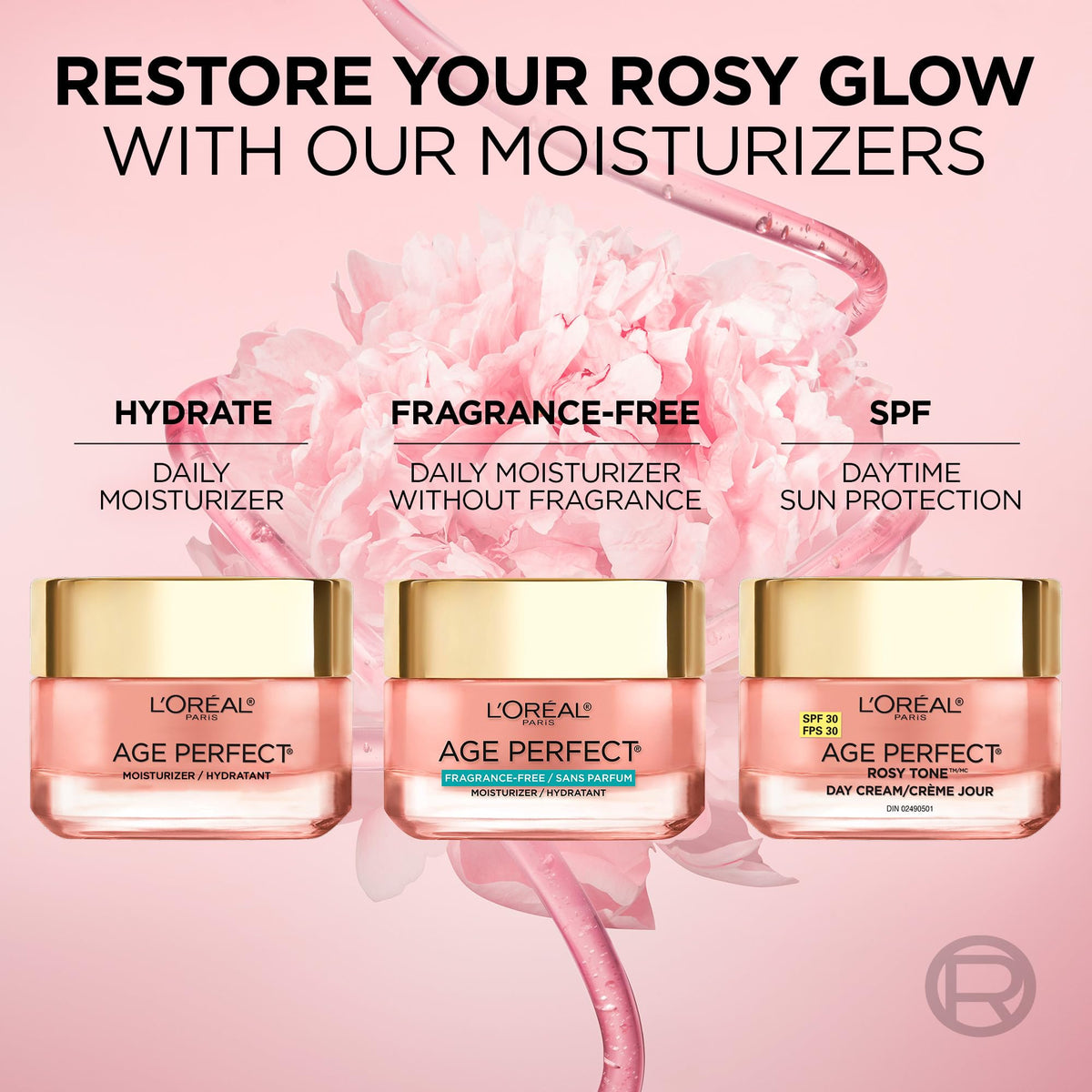L’Oreal Paris Age Perfect Rosy Tone Anti-Aging Face Moisturizer, Renew & Revive Healthy Tone, Fragrance Free, 1.7 oz