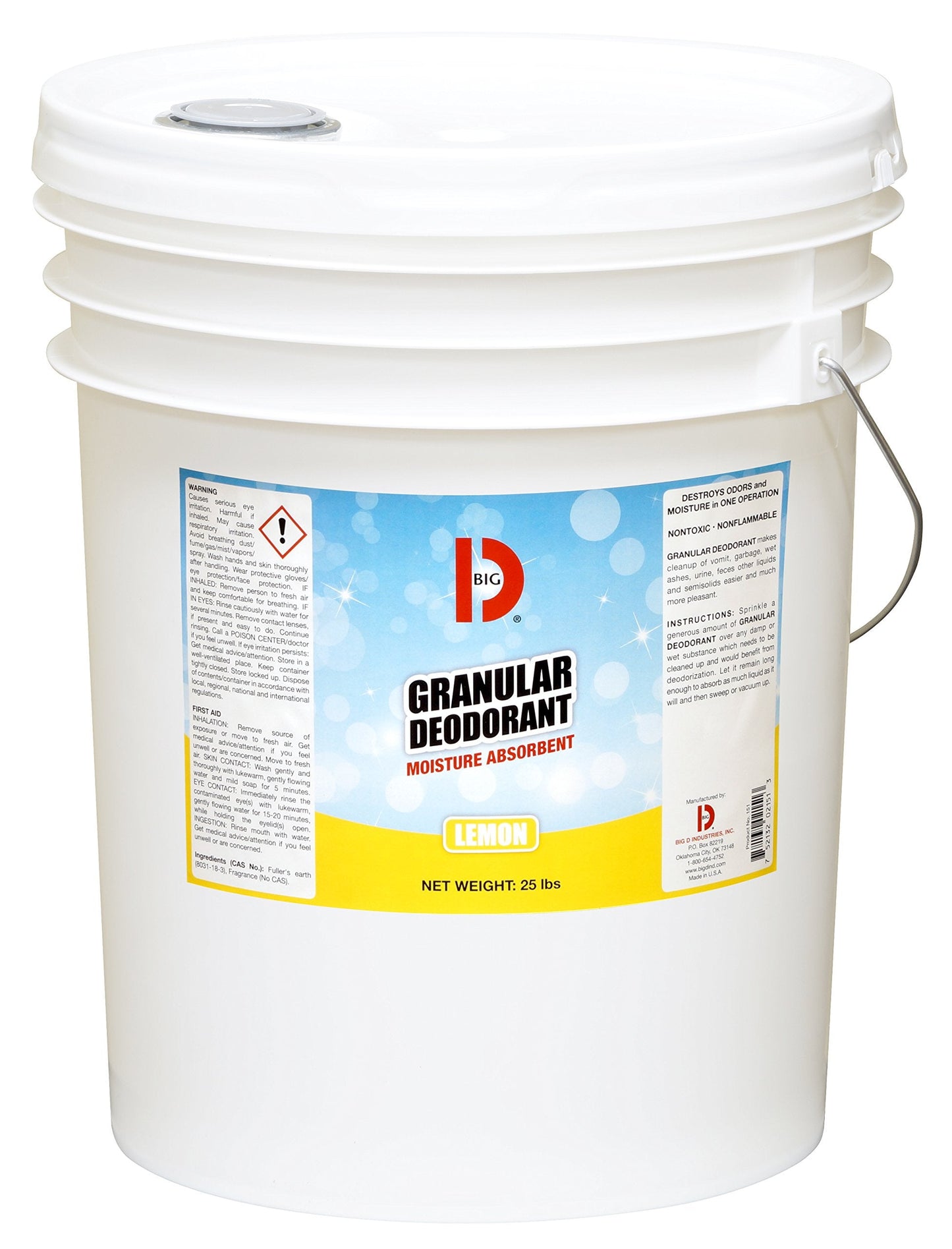 Big D 151 Granular Deodorant Moisture Absorbent, Lemon Fragrance, 25 lb Container - Absorbs Accidental Spills for Easy Clean-up - Ideal for use in Beauty and Personal Care Big D