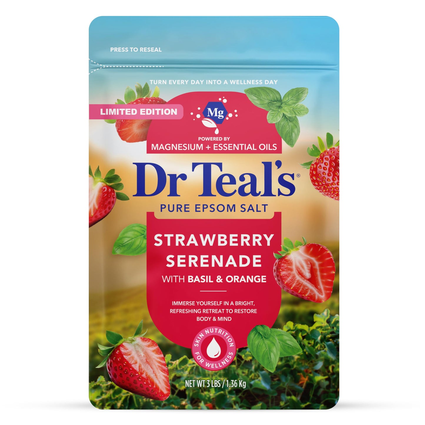 Dr Teal's Epsom Salt Magnesium Soak, Strawberry Serenade with Basil & Orange, 3 lbs Beauty and Personal Care Dr Teal's Default Title