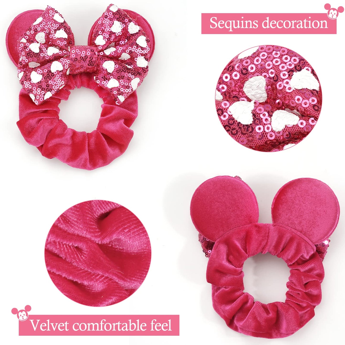 6 Pack Mouse Ears Scrunchies Velvet Sparkle Sequin Bows Hair Scrunchies Hair Ties Elastic Rubber Bands Christmas Ponytail Holders for Kids Women Girls Beauty and Personal Care CellElection