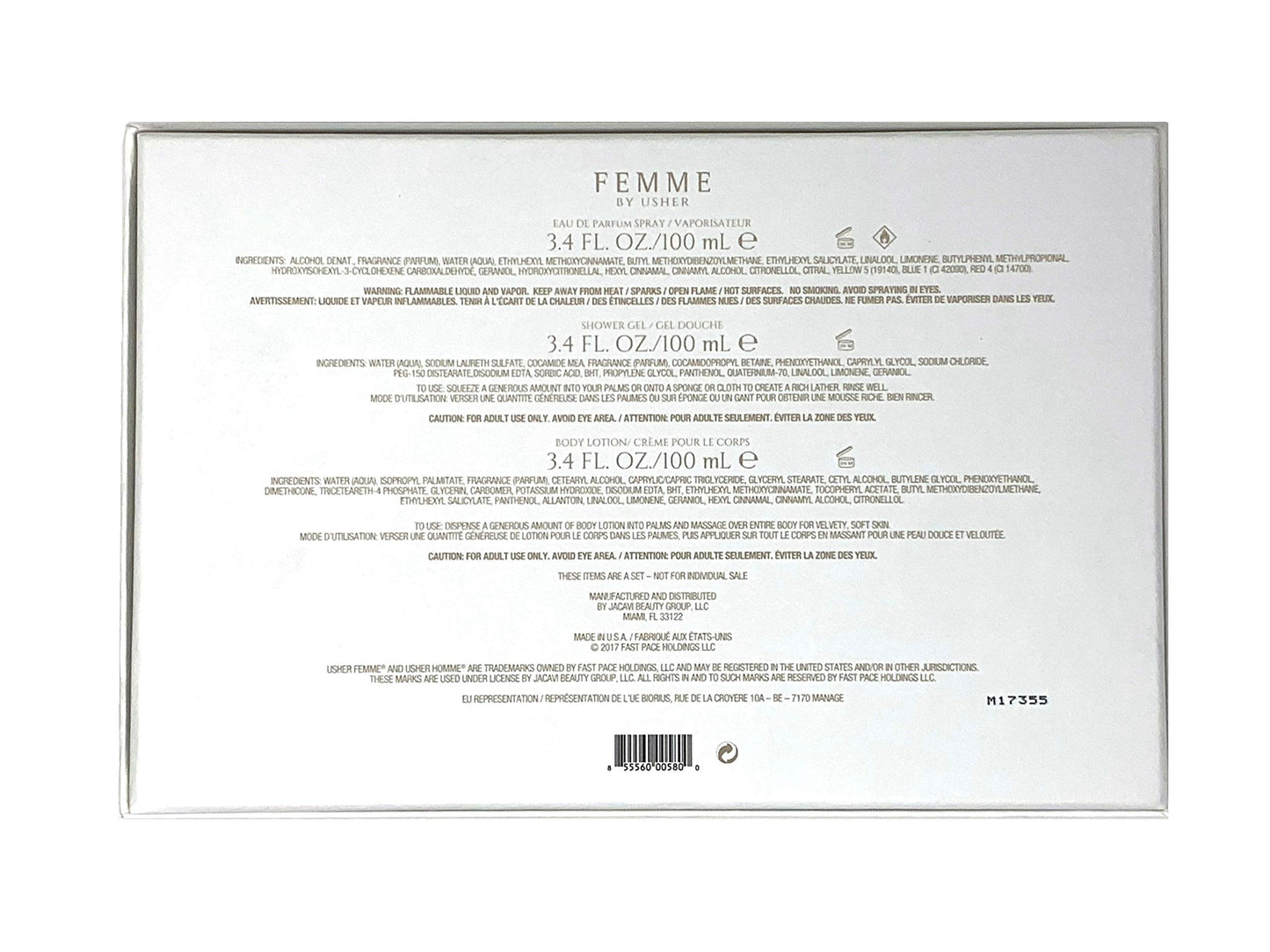 Usher Femme Gift Set for Women - Eau De Parfum Spray (3.4 Oz) + Body Lotion + Shower Gel Beauty & Personal Care Usher