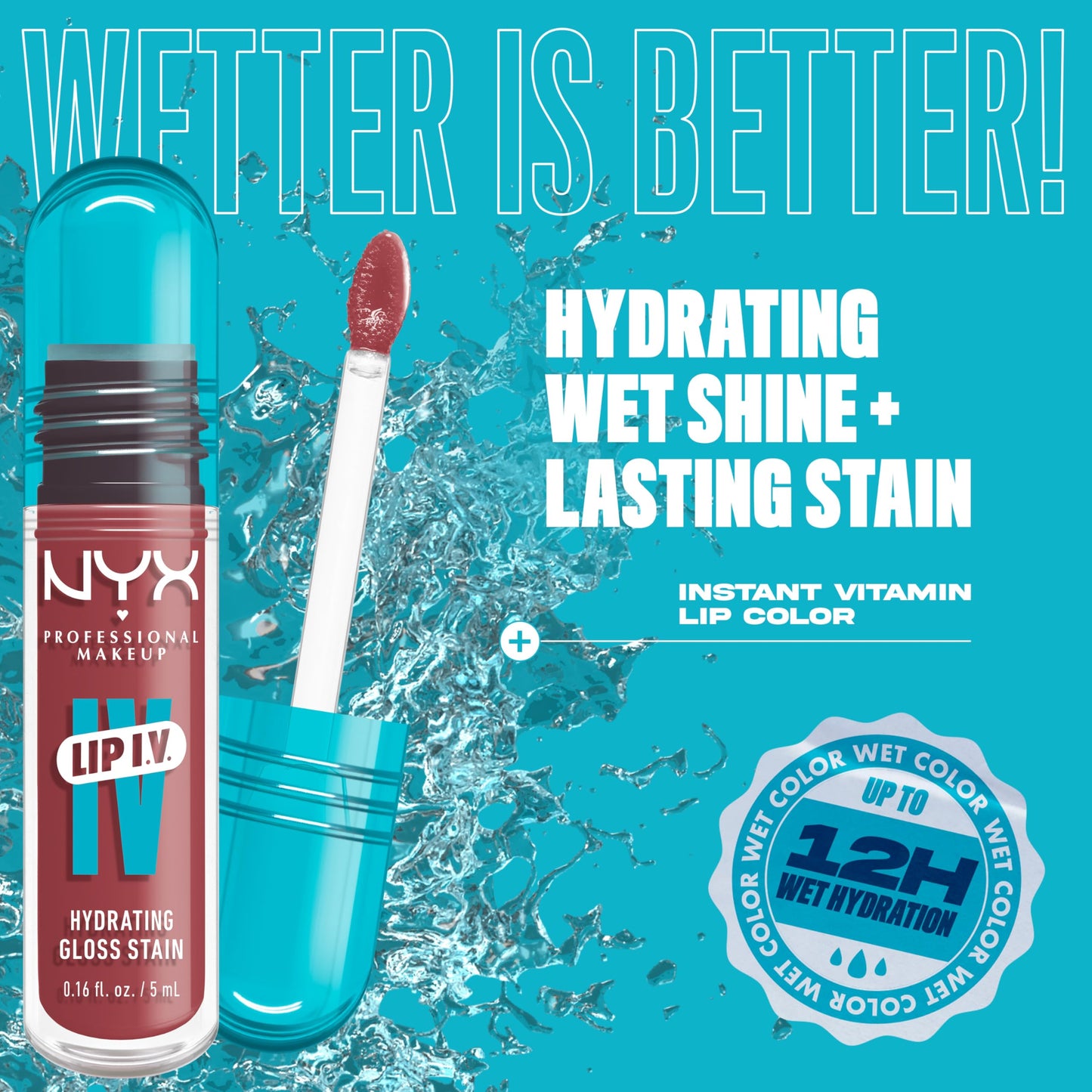 NYX PROFESSIONAL MAKEUP Lip IV Hydrating Glossy Lip Stain, Long-Lasting, Tinted, Vegan Formula with 12 HR Hydration - Petal Pourin' (Pink) Beauty & Personal Care NYX PROFESSIONAL MAKEUP