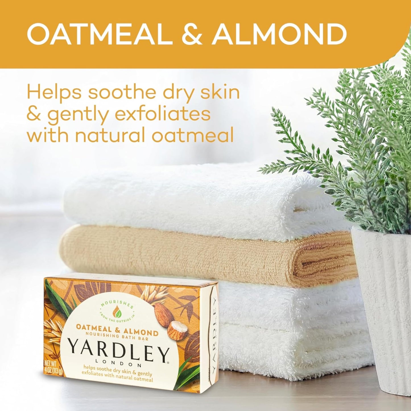 Yardley London Moisturizing Bar Oatmeal & Almond with Natural Oats 4.0 oz (Pack of 5) Beauty & Personal Care Yardley