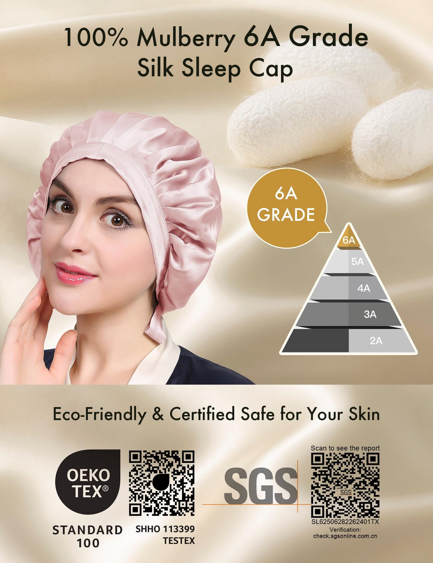 LilySilk 100% Mulberry Silk Bonnet, Silk Night Sleep Cap Adjustable Hair Wrap for Sleeping, Rosy Pink Beauty and Personal Care LilySilk