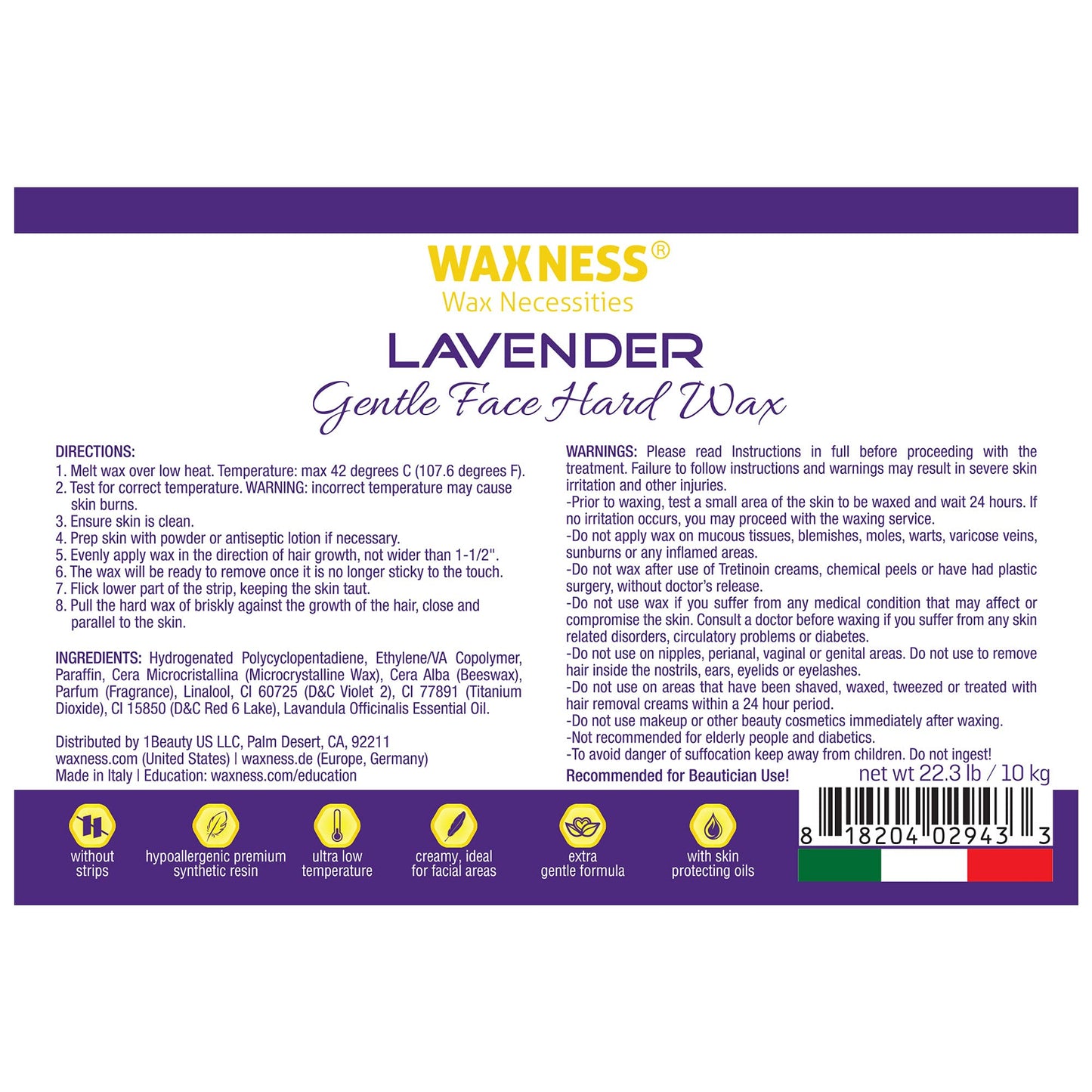 Waxness Polymer Blend Premium Luxury Face Hard Wax Beads with Lavender Oil Bulk 20lb 9.07kg Beauty and Personal Care Waxness