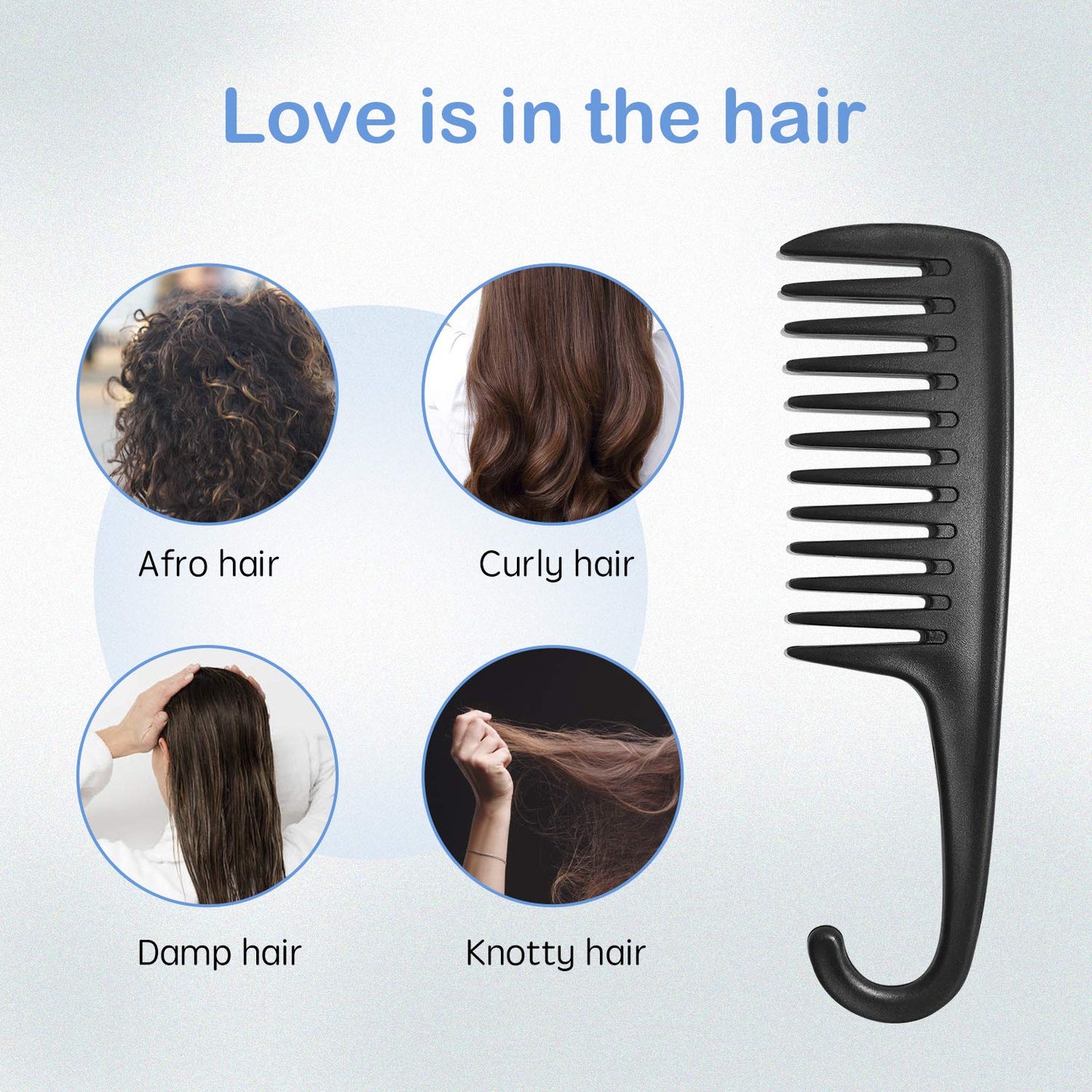 Wapodeai Wide Tooth Comb Shower Comb With Hook, Good for Curly Hair Wet Dry, Premium Tangle Free Combs Black. Beauty & Personal Care Wapodeai