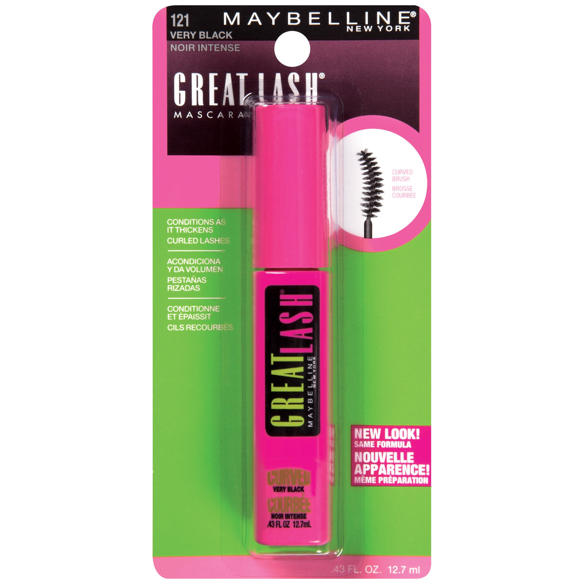 Maybelline New York Makeup Great Lash Curved Brush Washable Mascara, Very Black Mascara, 0.43 fl oz