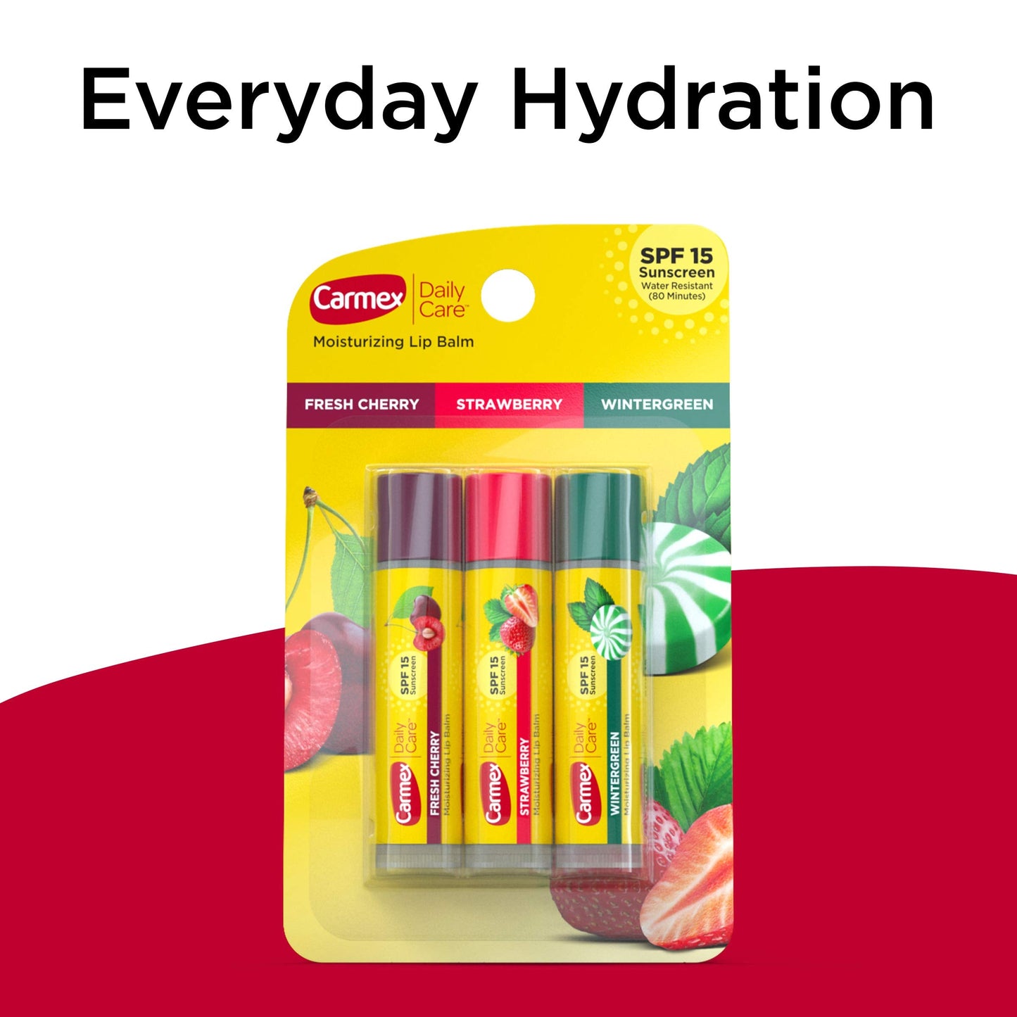 Carmex Daily Care Moisturizing Lip Balm Sticks with SPF, Fresh Cherry, Strawberry and Wintergreen Lip Balm Pack, 0.15 OZ - (6 packs of 3) Beauty and Personal Care Carmex