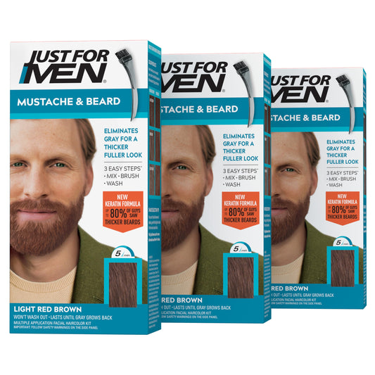Just For Men Mustache & Beard, Beard Dye for Men with Brush, With Keratin Biotin Aloe and Coconut Oil for Healthy Facial Hair - Light Red Brown, M-27 Beauty & Personal Care Just for Men