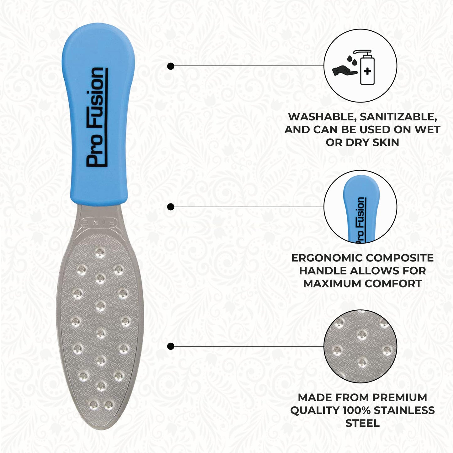 ForPro Pro Fusion Stainless Steel Pedi File - Coarse, Double-Sided Professional Quality - Blue Handle Pedicure File for Heels and Feet - 8.25” L Beauty & Personal Care ForPro Professional Collection