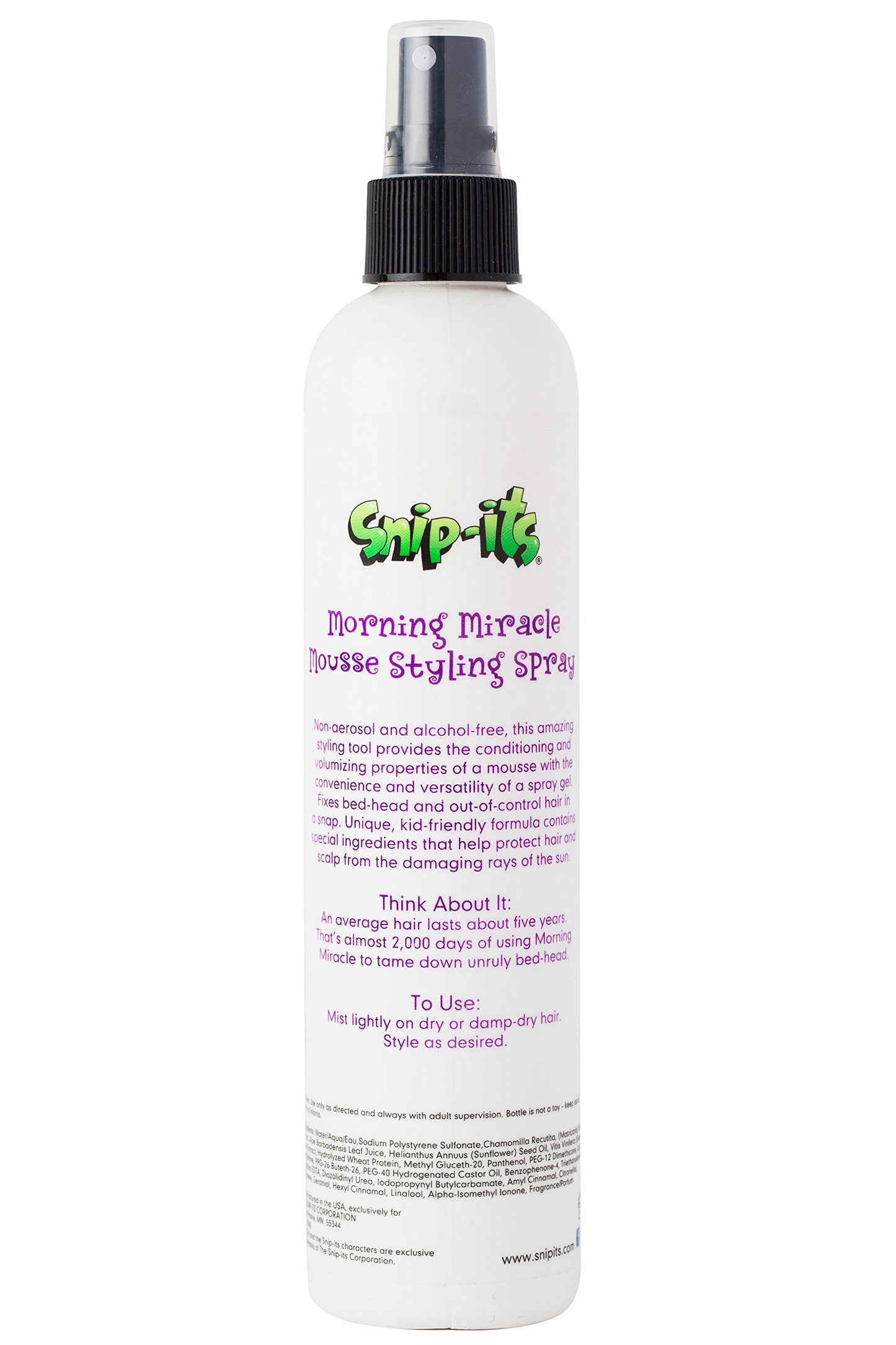 Snip-its Morning Miracle Natural Hair Mousse Spray 10oz | Light Hold Kids Styling Product - Tropical Scented Gel Alternative for Unruly Curly Hair Beauty & Personal Care Snip-its
