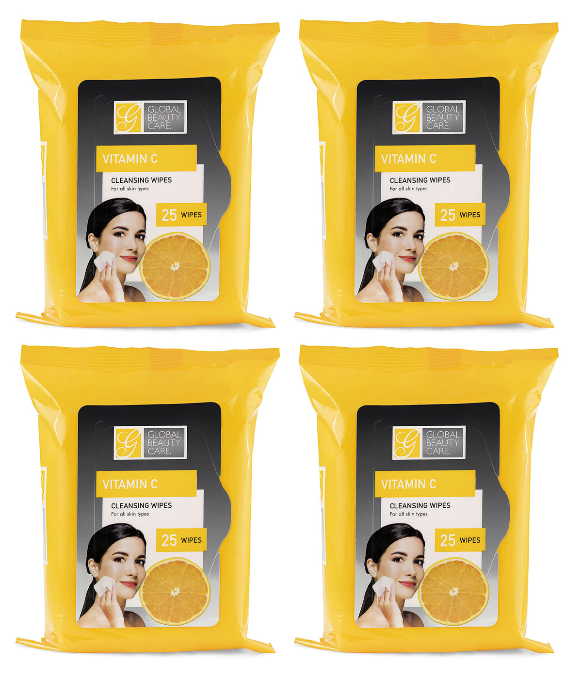 Global Beauty Care Bulk Cleansing Wipes Premoistened 4 Pack of Vitamin C Cleansing Cloths Makeup Removal Wipes - Great For Travel Toiletries - 100 Beauty & Personal Care Global Beauty Care