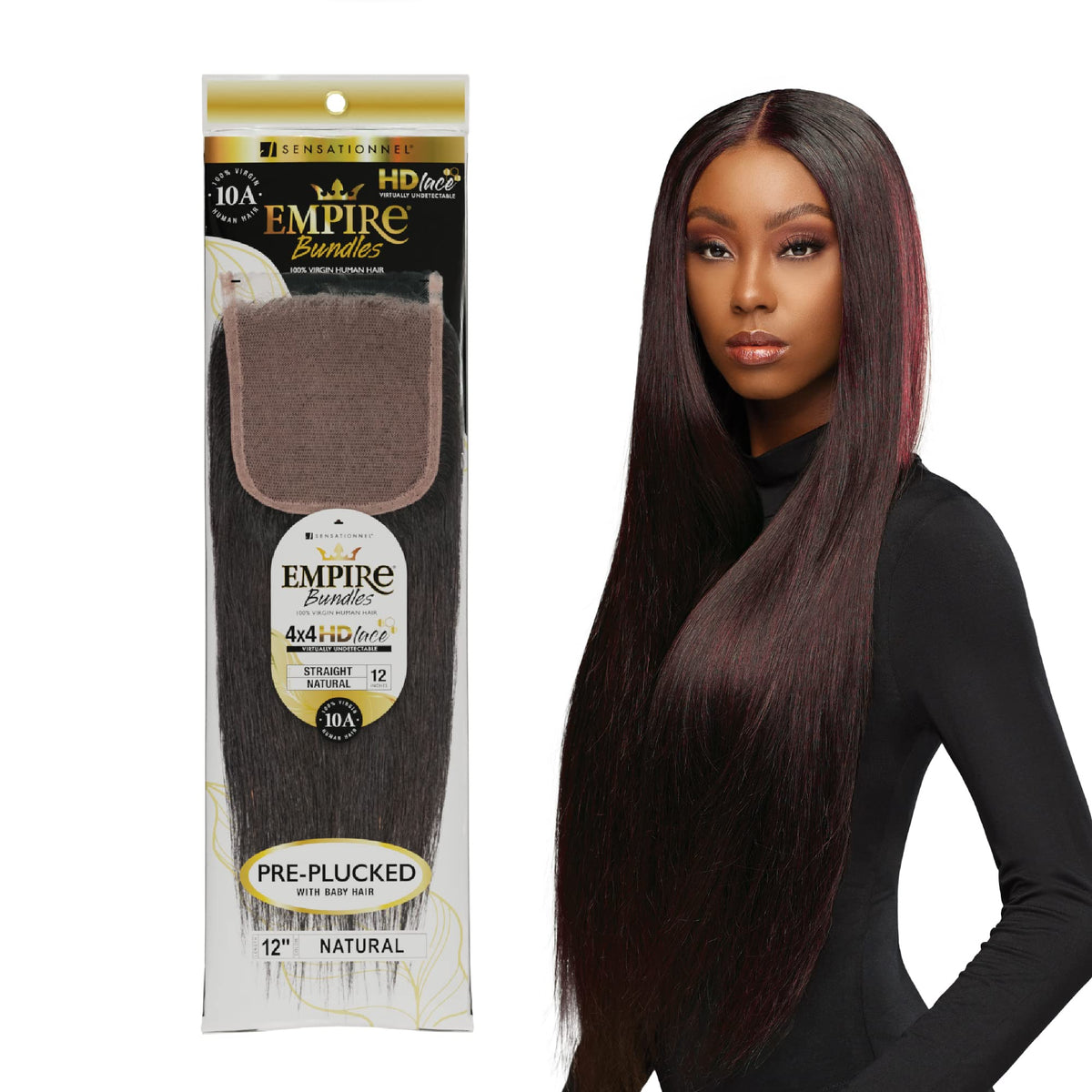 Sensationnel Empire Bundle 4x4 Closure-Straight,10 inch, NATURAL/BLACK