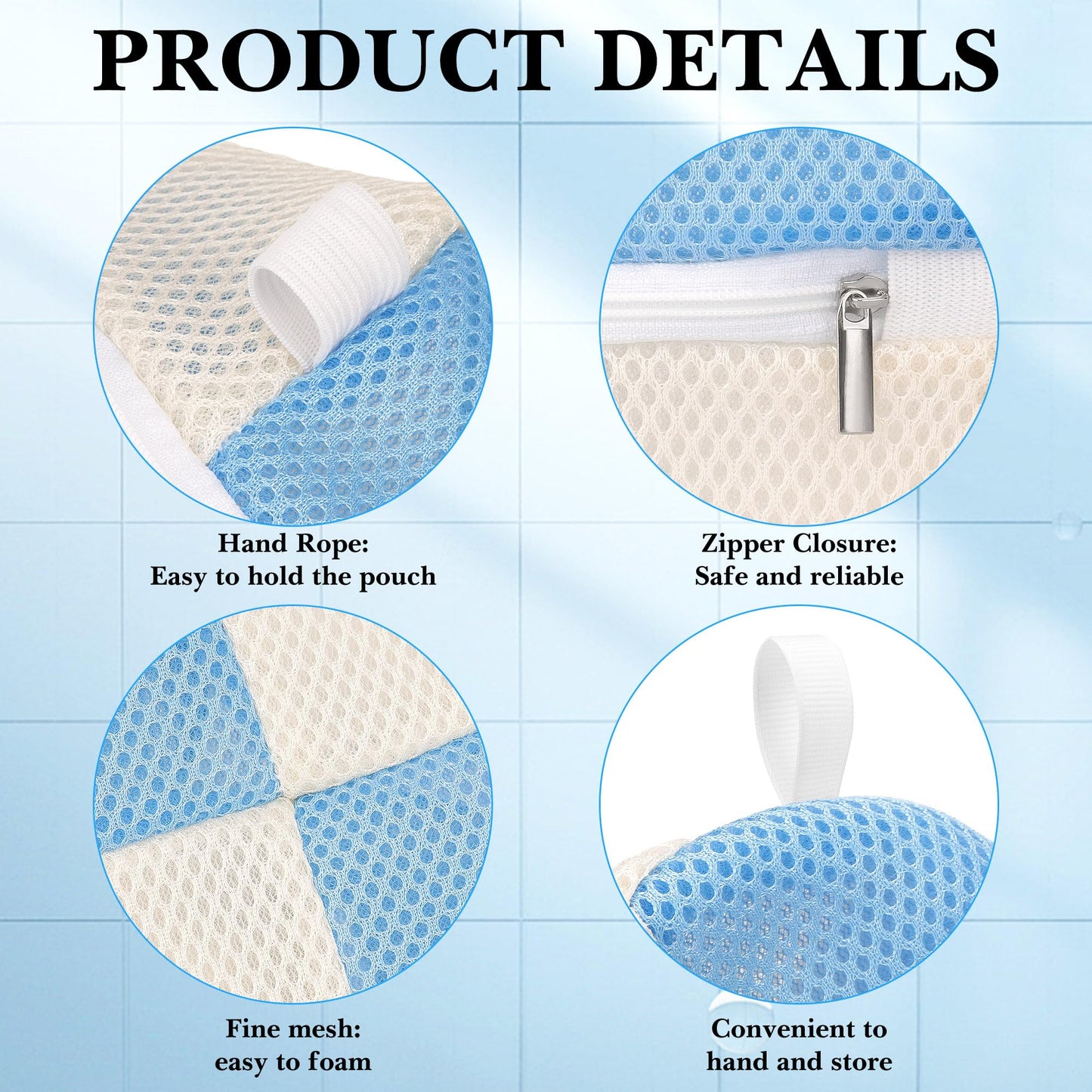 Linkidea 3 Pack Soap Saver Pouch with Zipper, Exfoliating Body Sponge Scrubber with Hand Loop, Mesh Soap Foam Lather Pocket for Shower Bath (Round) Beauty and Personal Care Linkidea