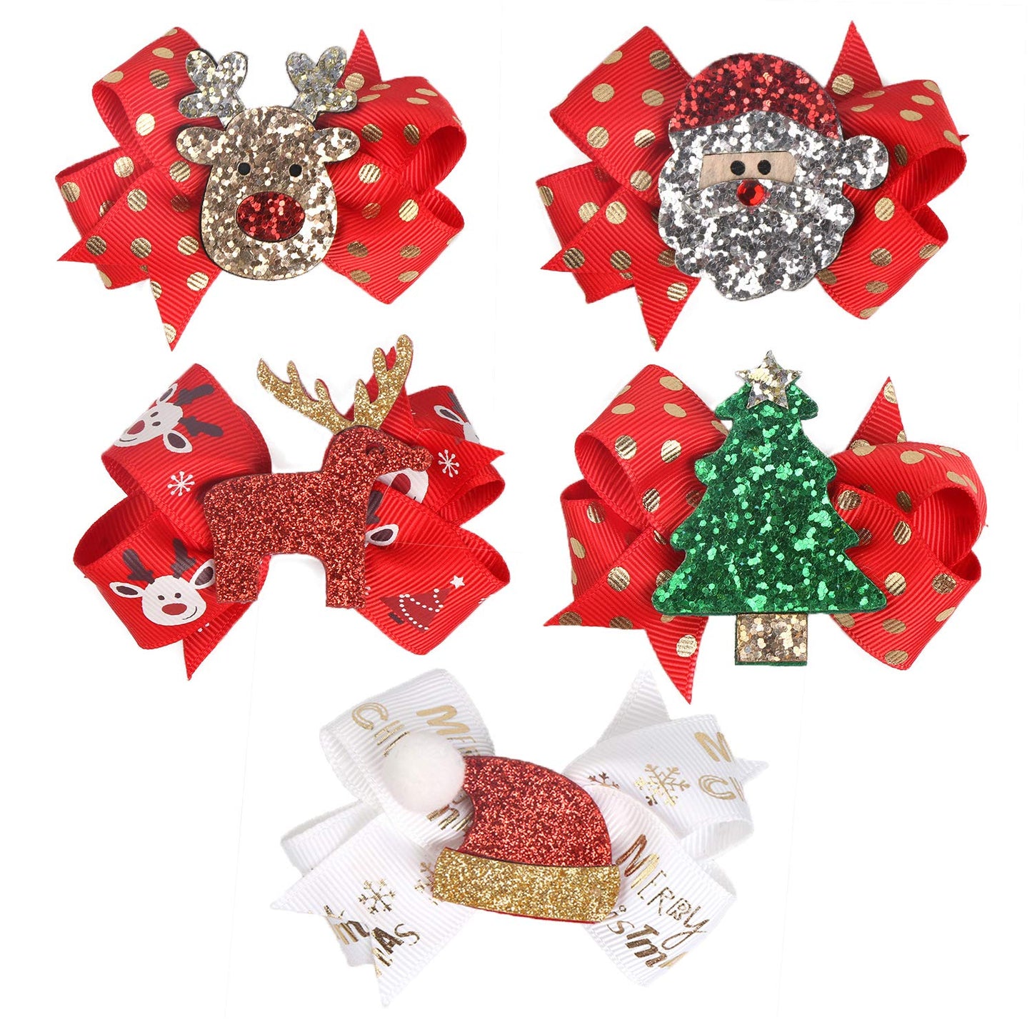 5 Pcs Christmas Sequins Alligator Clips Girls Hair Clips Bows Barrettes Hair Accessories,Include Santa,Christmas Tree and Cap, Elk Styles Beauty & Personal Care BPNHNA