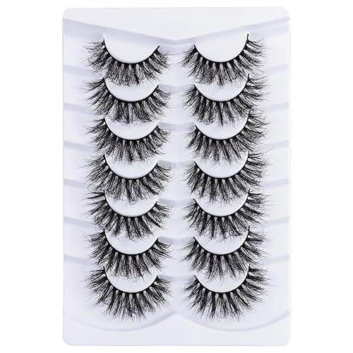 Mebver False Lashes Fake Eyelashes Cat Eye Lashes Faux Mink Lashes Natural Look 8D Fluffy Wispy Lashes That Look Like Extensions Pestañas Postizas D Beauty & Personal Care Mebver