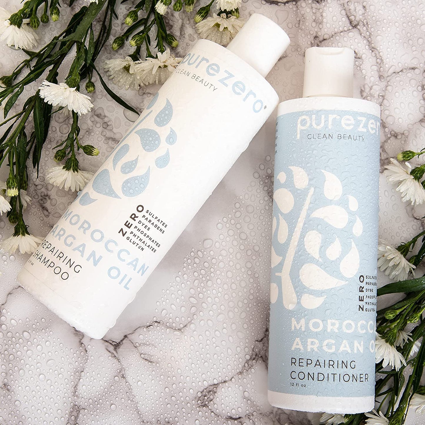 Purezero Moroccan Argan Oil Shampoo & Conditioner set - Repair Damaged Hair - Fight Dandruff & Frizz - Zero Sulfates, Parabens, Dyes, Gluten - Vegan Beauty & Personal Care Purezero