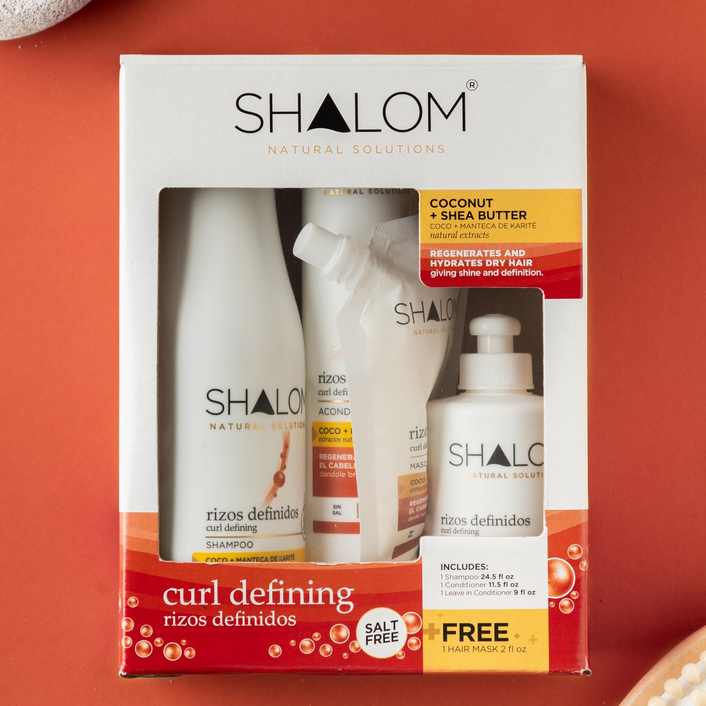 SHALOM Curl Defining Complete Kit with Coconut & Shea Butter - 25 fl oz Shampoo, 12 fl oz Conditioner, 2 fl oz Hair Mask, 9 fl oz Leave-in Conditioner Beauty & Personal Care SHALOM