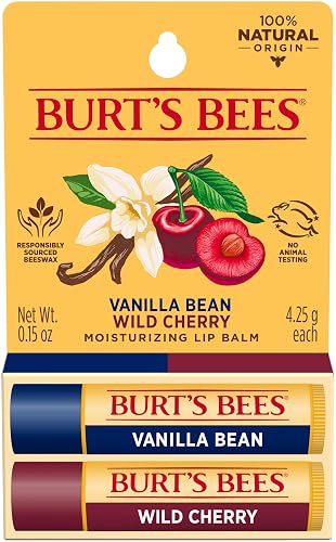 Burt's Bees 100% Natural Lip Balm, Wild Cherry and Vanilla Bean Blister Box, 0.3 Ounce, 2 Count Beauty & Personal Care Burt's Bees
