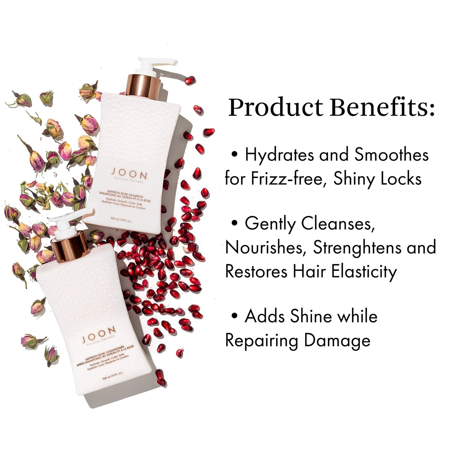 Joon Moisturizing Trio Set | 1.1oz Saffron Hair Elixir, 10.1oz Saffron Rose Shampoo and Conditioner Beauty & Personal Care Joon