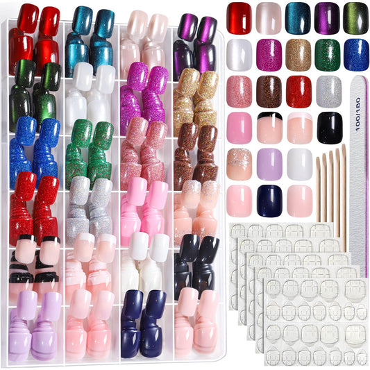FANDAMEI Press on Nails, 24 Colors 576PCS Short Press on Nails, Cat Eye Nails Short Round. Glossy Glitter Nails Press On French Tip, Natural Fit Beauty and Personal Care Fandamei Default Title