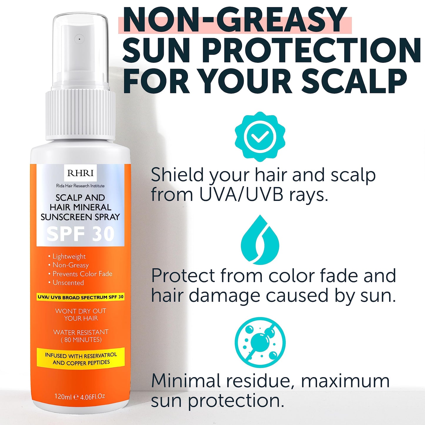 Premium SPF 30 Hair Sunscreen Spray | Non-Greasy UV Protection for Hair and Scalp | Prevents Color Fade and Dryness | Travel-Size UV Protection | Beauty & Personal Care Rida Hair Research Institute