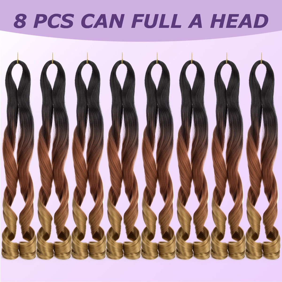 French Curl Braiding Hair 24 Inch 8 Packs - Loose Wavy Bouncy Braiding Hair - Pre Stretched Synthetic Hair Extensions for Black Women