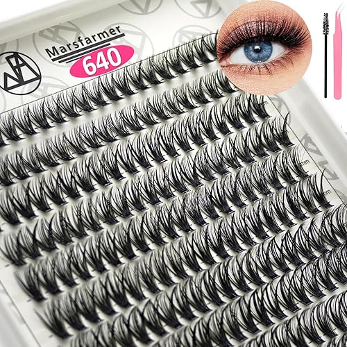 Marsfarmer 640pcs Individual Cluster Lashes Kit - False Eyelashes 9-16mm 40D+50D D Curl with Lash Cluster Applicator Tweezer, Reusable Beauty & Personal Care Marsfarmer