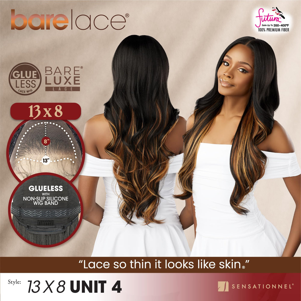 Sensationnel Barelace 13x8 LaceWig-Unit 4, 1B OFFBLACK