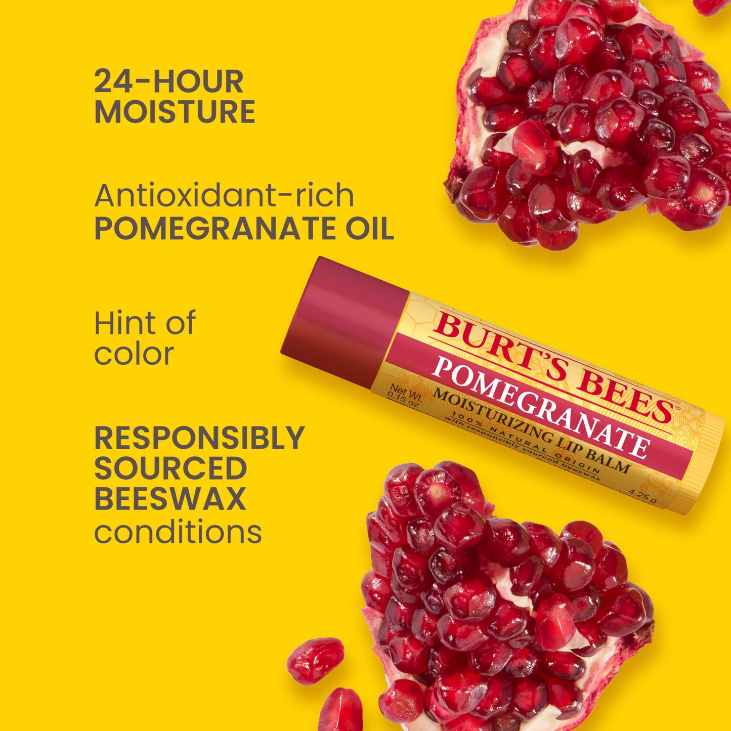 Burt's Bees Lip Balm - Pomegranate, Lip Moisturizer With Responsibly Sourced Beeswax, Natural Origin Conditioning Treatment, 2 Tubes, 0.15 oz. Beauty & Personal Care Burt's Bees