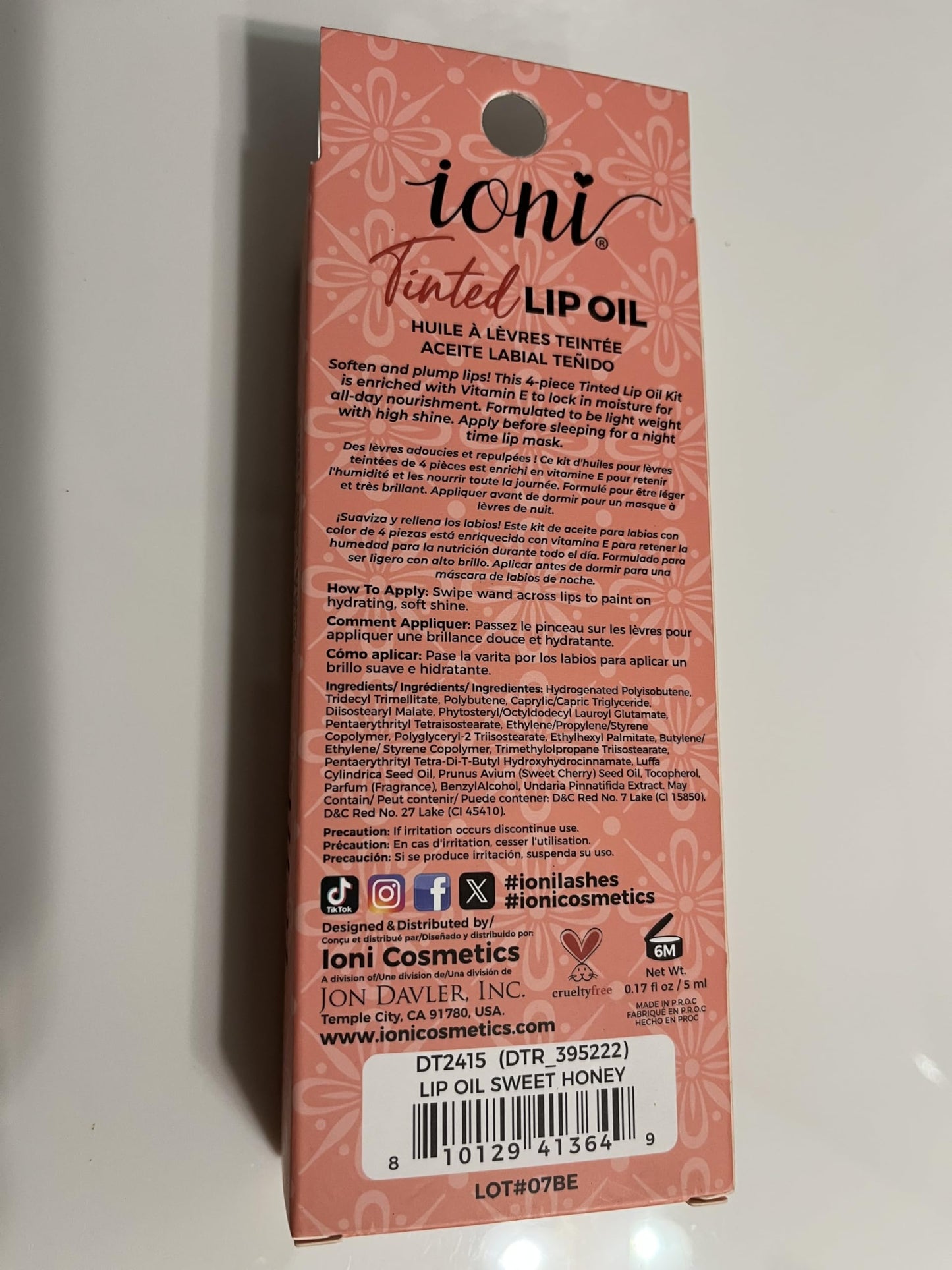 IONI Tinted Lip Oil, Sweet Honey, Vitamin E, Hydrating, Softens & Plumps Lips, Lightweight, High Shine Beauty & Personal Care IONI