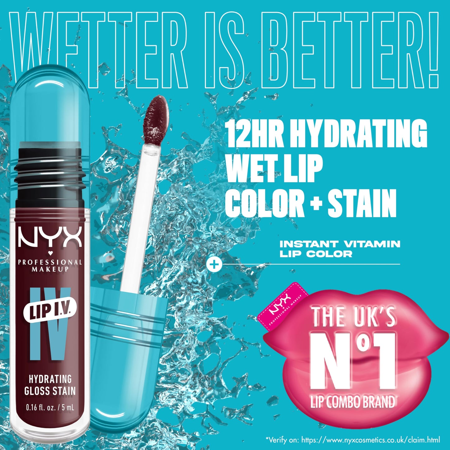 NYX PROFESSIONAL MAKEUP Lip IV Hydrating Glossy Lip Stain with 12HR Hydration - Mauve N Moist (Purple) Beauty & Personal Care NYX PROFESSIONAL MAKEUP