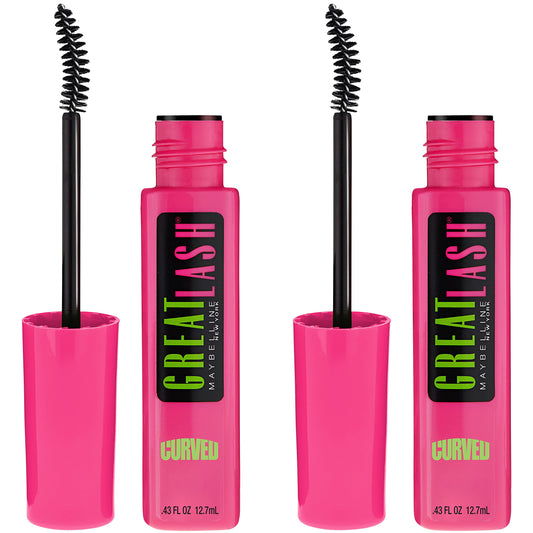 Maybelline Great Lash Curved Brush Washable Mascara, Volumizing, Lengthening and Curling Mascara, Very Black, 2 Count