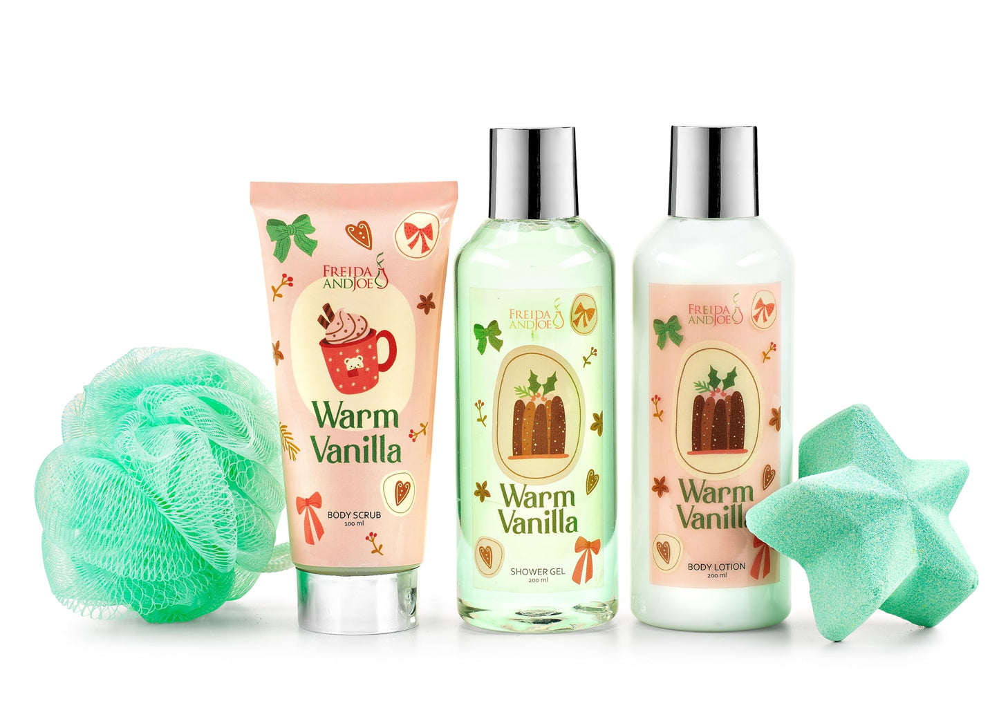 Fragrance Bath & Body Collection Gift Box, Includes Shower Gel, Body Lotion, Body Scrub, Bath Bomb & Sponge (Warm Vanilla 3.0) - Mother's Day Gift Beauty and Personal Care Freida and Joe