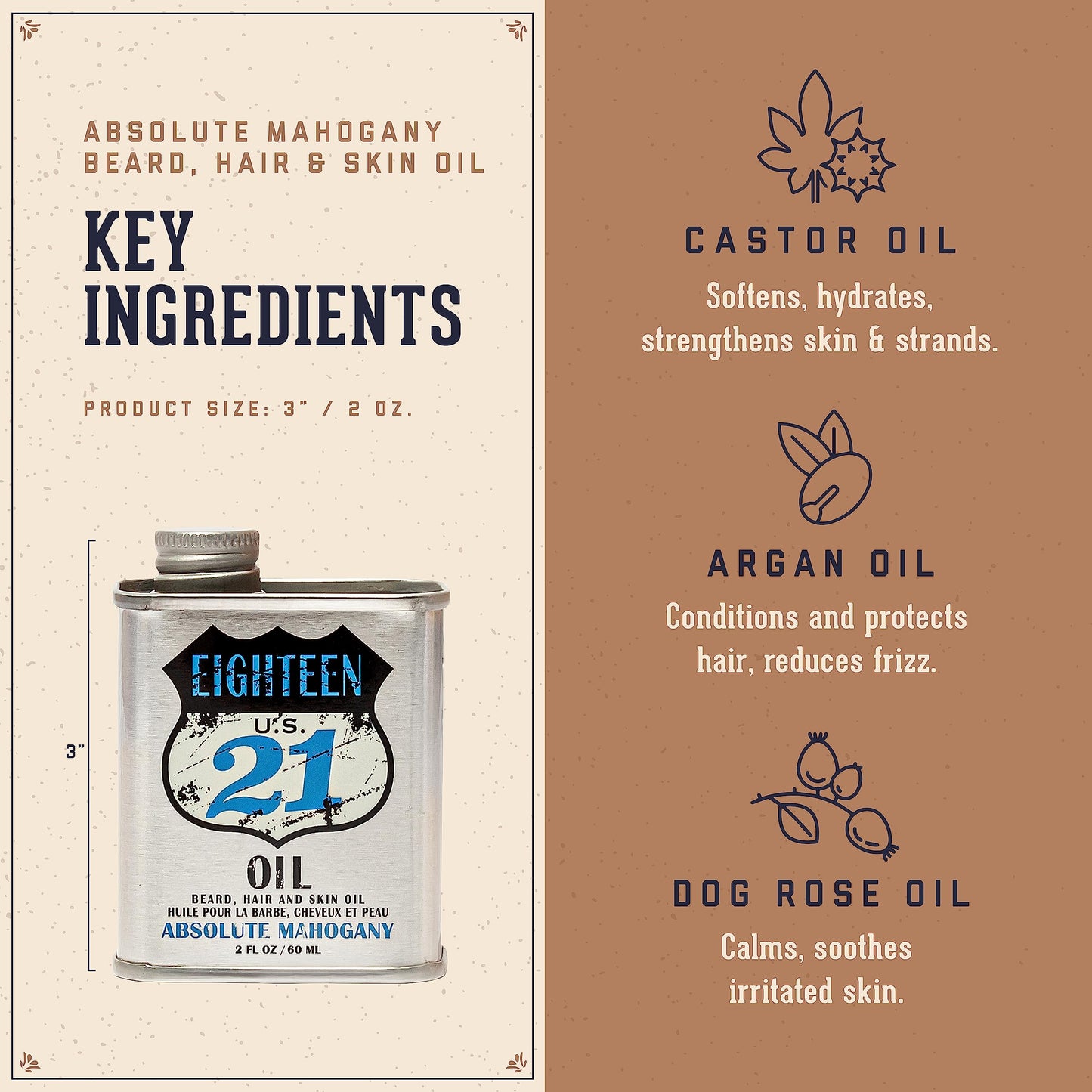 18.21 Man Made OIL - Beard, Hair & Skin - Absolute Mahogany, 2 oz. Beauty & Personal Care 18.21 Man Made