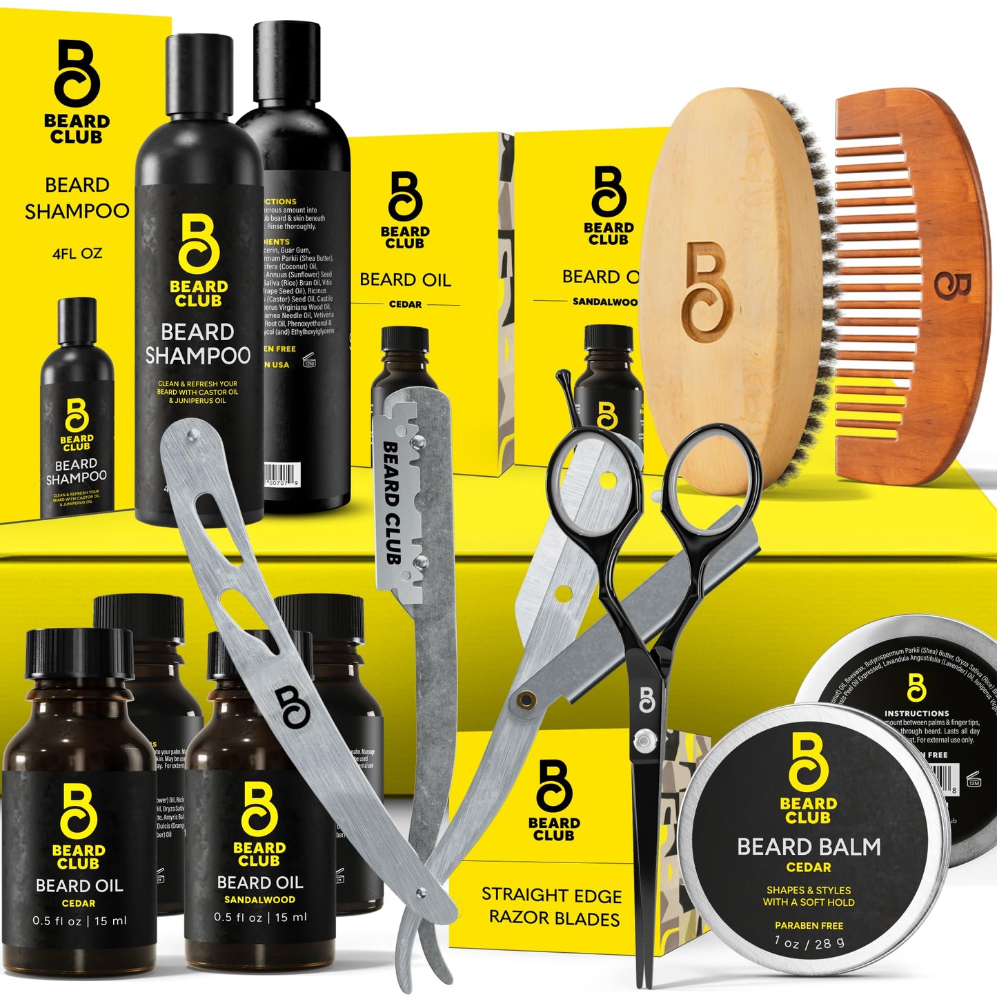 The Beard Club Beard Kit for Men - Grooming & Care Kit - Cedar & Sandalwood Oil, Cedar Balm, Shampoo, Brush, Comb, Trimming Scissors, Straight Edge Beauty and Personal Care The Beard Club